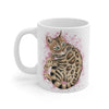 Cute Bengal Kitten Cat Watercolor Art White Pink Splash Art Mug 11oz