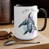 Born Free Orca Whale Color Splash Art Two-Tone Coffee Mugs, 15oz