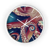 Red Blue Octopus Tentacles Kraken Watercolor Ink Art Wall clock