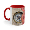 Red Octopus Vintage Beige Map Compass Art Accent Coffee Mug, 11oz