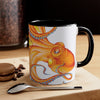 Orange Red Octopus Ink on White Art Accent Coffee Mug, 11oz