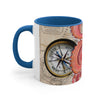 Red Octopus Vintage Beige Map Compass Art Accent Coffee Mug, 11oz