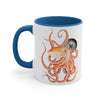 Red Orange Octopus Compass Watercolor on White Art Accent Coffee Mug, 11oz