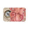 Red Octopus Vintage Beige Map Compass Art  Bath Mat