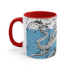 White Tentacles Octopus Vintage Map on Blue White Art Accent Coffee Mug, 11oz