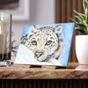 Snow Leopard playing in the Snow Watercolor Art Ceramic Photo Tile