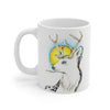 White Roe Deer Sun Yellow Ink Art Mug 11oz