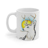 White Roe Deer Sun Yellow Ink Art Mug 11oz
