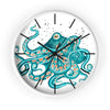 Teal Green Octopus and the Bubbles Art Wall clock