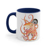 Red Orange Octopus Compass Watercolor on White Art Accent Coffee Mug, 11oz