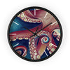 Red Blue Octopus Tentacles Kraken Watercolor Ink Art Wall clock