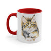Cute Calico Maine Coon Kitten Cat Watercolor on White Art Accent Coffee Mug, 11oz