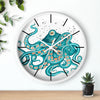 Teal Green Octopus and the Bubbles Art Wall clock