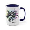 Free Orca Whales Family Color Splash Ink Art Two-Tone Coffee Mugs, 15oz