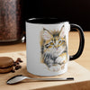 Cute Calico Maine Coon Kitten Cat Watercolor on White Art Accent Coffee Mug, 11oz