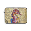Magenta Seahorse Vintage Map Beige Watercolor Art Laptop Sleeve