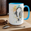 Orca Whales Tribal Love Color Splash Ink  Art Two-Tone Coffee Mugs, 15oz