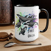 Free Orca Whales Family Color Splash Ink Art Two-Tone Coffee Mugs, 15oz