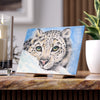 Snow Leopard playing in the Snow Watercolor Art Ceramic Photo Tile