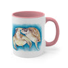 Sea Turtles Love Blue Watercolor on White Art Accent Coffee Mug, 11oz