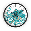 Teal Green Octopus and the Bubbles Art Wall clock