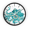 Teal Green Octopus and the Bubbles Art Wall clock