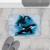 Orca Whales Vintage Map Diving Art Pale Blue Bath Mat