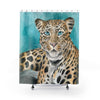 Amur Leopard Blue Eyes Watercolor Art Shower Curtain 71 × 74 Home Decor