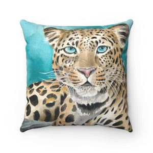 Amur Leopard Blue Eyes Watercolor Art Square Pillow 14 × Home Decor