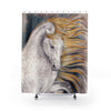 Andalusian Dapple Horse Watercolor Stallion Art Blue Shower Curtain 71X74 Home Decor