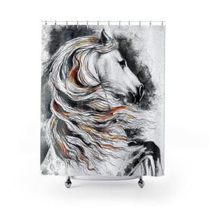 Andalusian Horse Noir Comic Style Stallion Art Black Shower Curtain 71X74 Home Decor