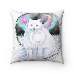 Arctic Fox Aurora Borealis Ink Watercolor Square Pillow 14 X Home Decor