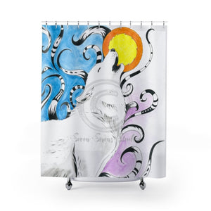Arctic Wolf Howling Moon Doodle Ink Watercolor Shower Curtain 71X74 Home Decor