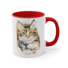 Cute Calico Maine Coon Kitten Cat Watercolor on White Art Accent Coffee Mug, 11oz