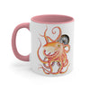 Red Orange Octopus Compass Watercolor on White Art Accent Coffee Mug, 11oz