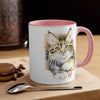 Cute Calico Maine Coon Kitten Cat Watercolor on White Art Accent Coffee Mug, 11oz