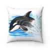 Baby Orca Whale Breaching Blue Watercolor Square Pillow 14X14 Home Decor