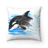 Baby Orca Whale Breaching Blue Watercolor Square Pillow Home Decor