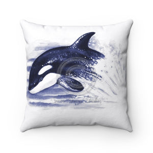 Baby Orca Whale Breaching Purple Blue Watercolor Square Pillow 14X14 Home Decor