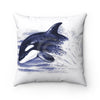 Baby Orca Whale Breaching Purple Blue Watercolor Square Pillow Home Decor