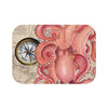 Red Octopus Vintage Beige Map Compass Art  Bath Mat