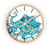 Teal Green Octopus and the Bubbles Art Wall clock