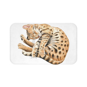 Bengal Cat Nap Watercolor Art Bath Mat 34 × 21 Home Decor