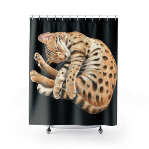Bengal Cat Nap Watercolor Black Art Shower Curtain 71 × 74 Home Decor
