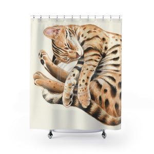 Bengal Cat Nap Watercolor Ink Art Shower Curtain 71 × 74 Home Decor