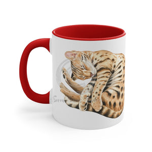 Bengal Cat Sleeping Watercolor On White Art Accent Coffee Mug 11Oz Red /