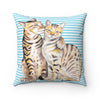 Bengal Cats Blue Stripes Watercolor Art Square Pillow 14X14 Home Decor