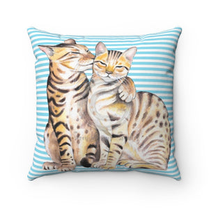Bengal Cats Blue Stripes Watercolor Art Square Pillow 14X14 Home Decor