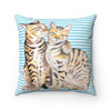 Bengal Cats Blue Stripes Watercolor Art Square Pillow Home Decor