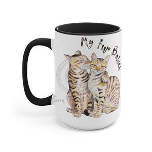 Bengal Cats Kiss Watercolor Art Two-Tone Coffee Mugs 15Oz / Black Mug